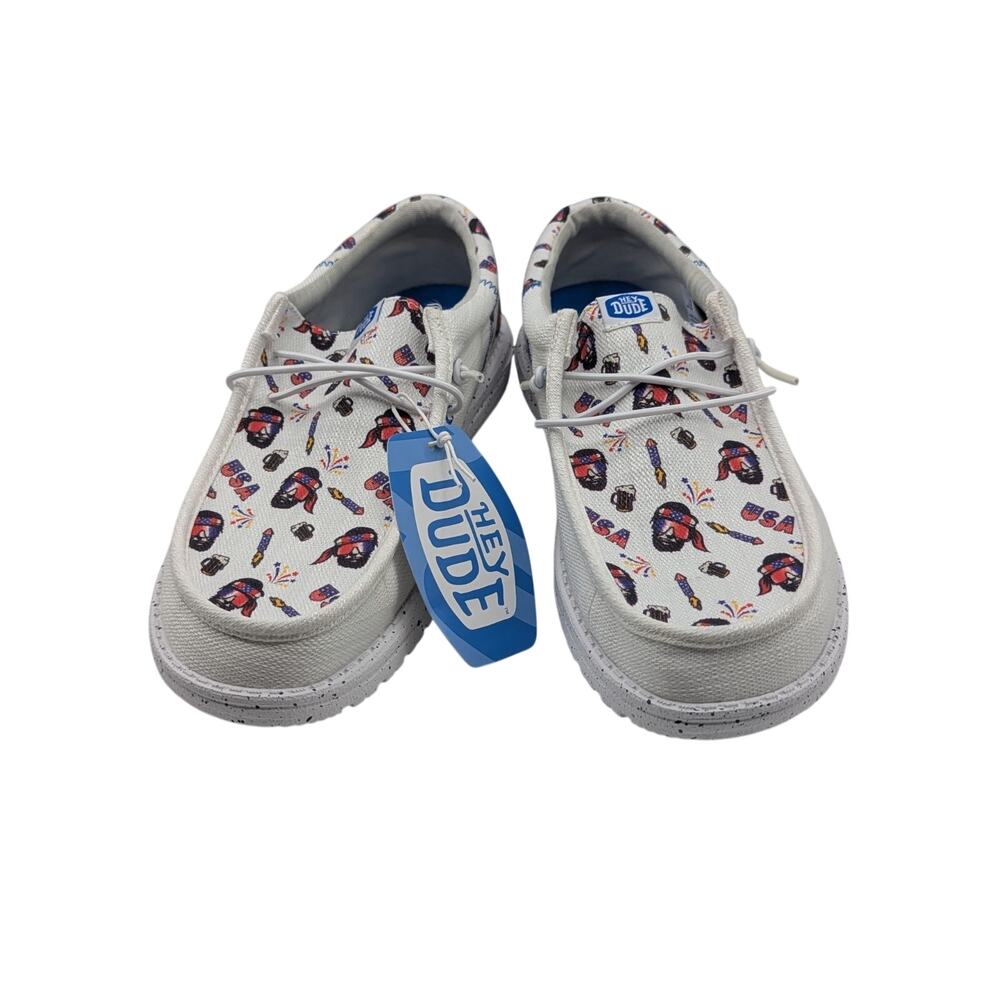 Hey Dude Wally Funk Americana Mens Size 9 USA Party Shoes Slip On July 4 NWT